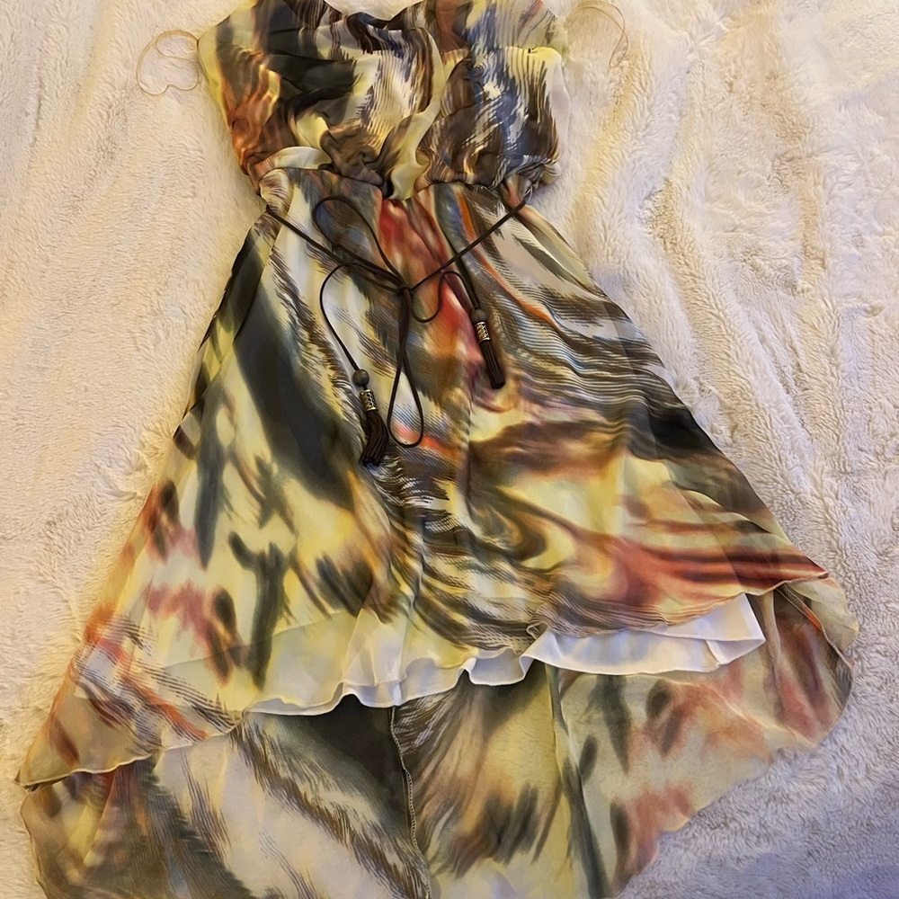 SPEECHLESS Green and Orange Asymmetrical Ruffled Sundress